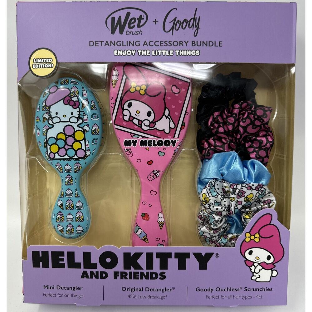 NIB Hello Kitty and Friends Wet Brush + Goody Detangling Accessory Bundle